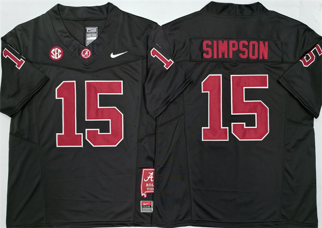Men's Alabama Crimson Tide #15 Ty Simpson Black F.U.S.E  Stitched Football Jersey